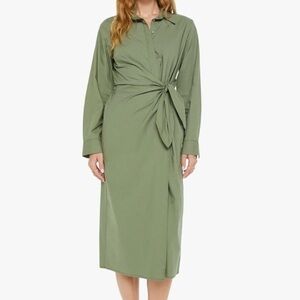 XIRENA mccallister army shirt dress Olive Green button tie detail midi XS